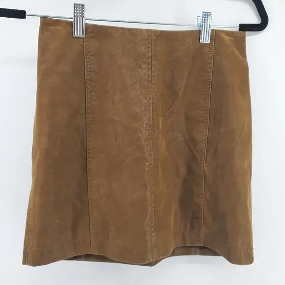 Free People Modern Femme Retro Y2k Vibe Boho Chic Brown Vegan Suede Mini Skirt 2 - Picture 2 of 7